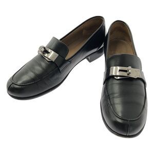 HERMES | Destin Leather Kelly Buckle Logo Loafer Leather Shoes | 36 | Black